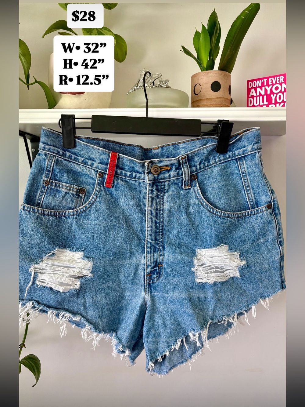 High-Waist Distressed Denim Shorts - Blue